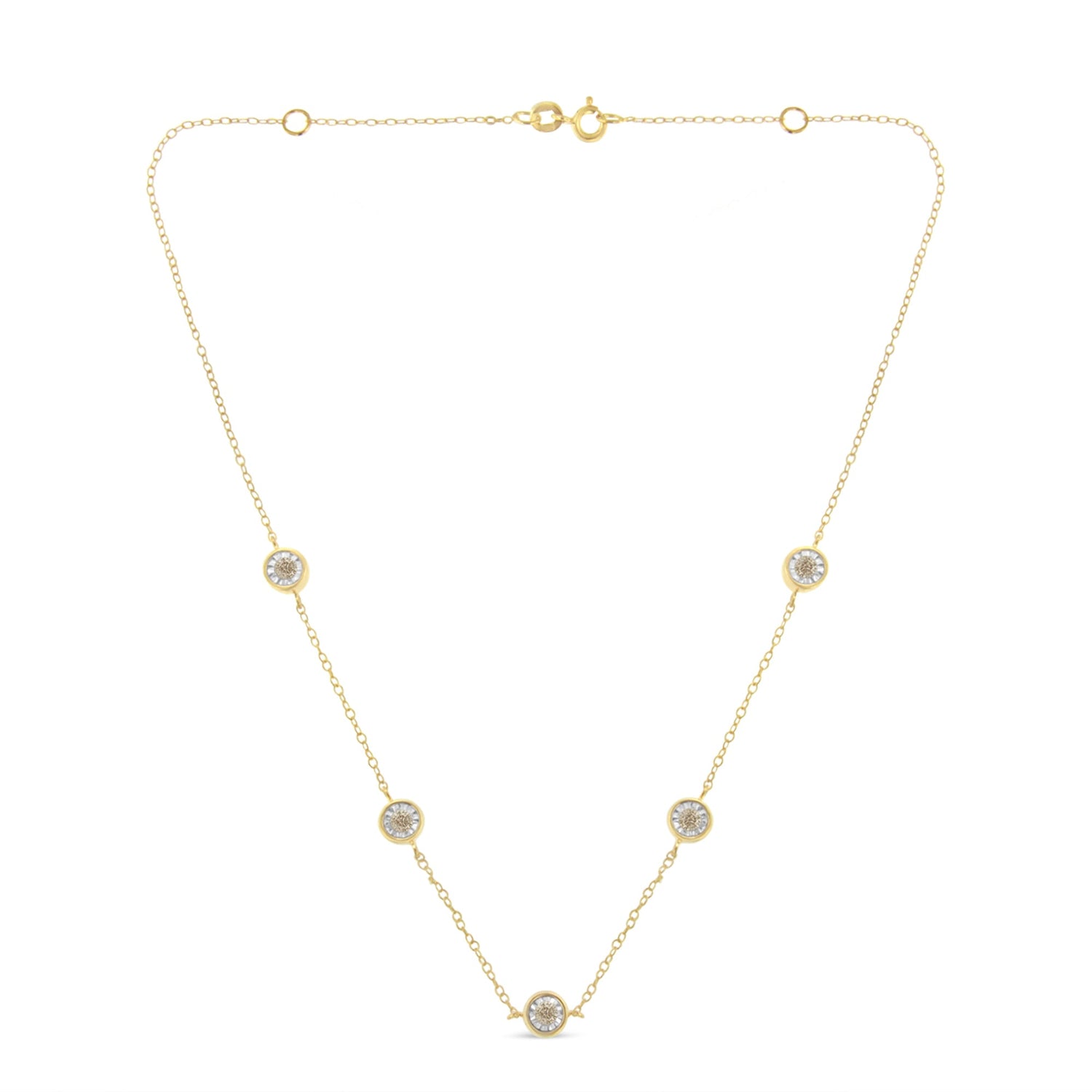 Yellow Color Plated Sterling Silver Diamond Station Necklace (1/2 cttw, K-L Color, I2-I3 Clarity) by Bids.com