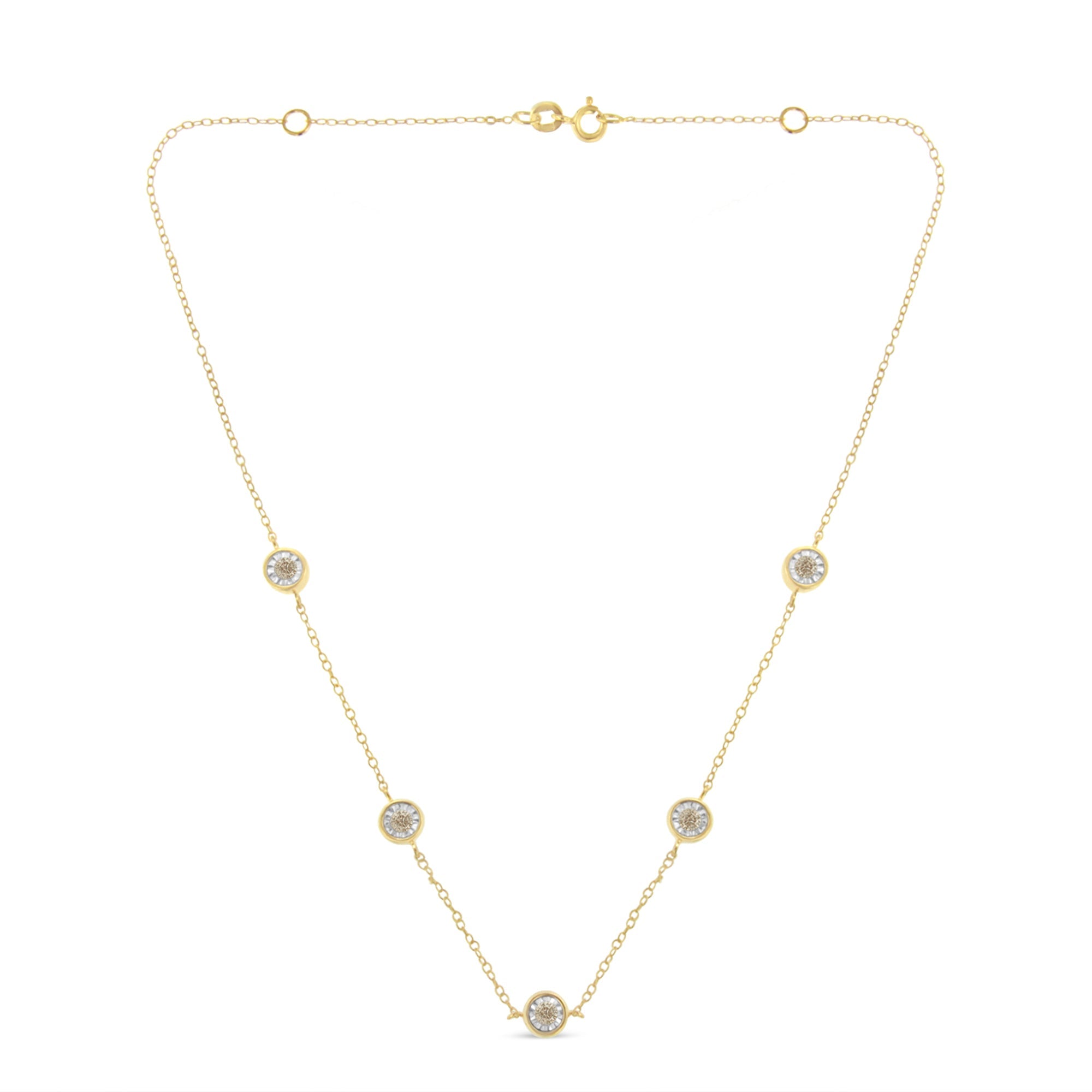 Yellow Color Plated Sterling Silver Diamond Station Necklace (1/2 cttw, K-L Color, I2-I3 Clarity) by Bids.com