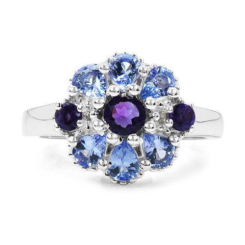 1.25 Carat Genuine Tanzanite, Amethyst &amp; White Topaz .925 Sterling Silver Ring by Bids.com
