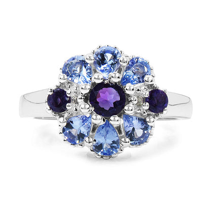 1.25 Carat Genuine Tanzanite, Amethyst &amp; White Topaz .925 Sterling Silver Ring by Bids.com