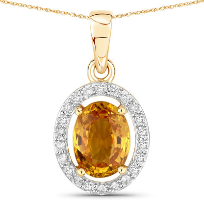 1.78 Carat Genuine Yellow Sapphire and White Diamond 14K Yellow Gold Pendant by Bids.com
