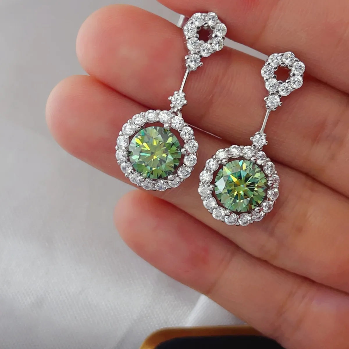 4 Carat Crystal Drop Dangle Earrings with Round Halo Design by Sparkala