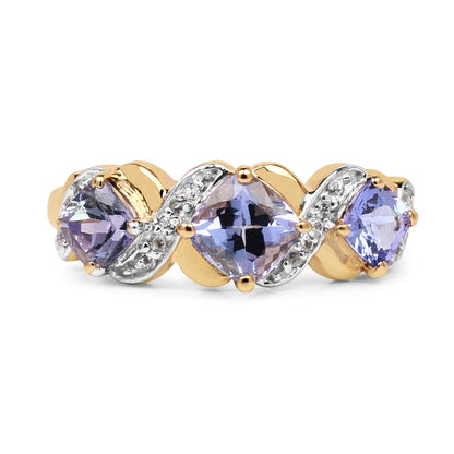 14K Yellow Gold Plated 1.20 Carat Genuine Tanzanite and White Topaz .925 Sterling Silver Ring  DestGlow