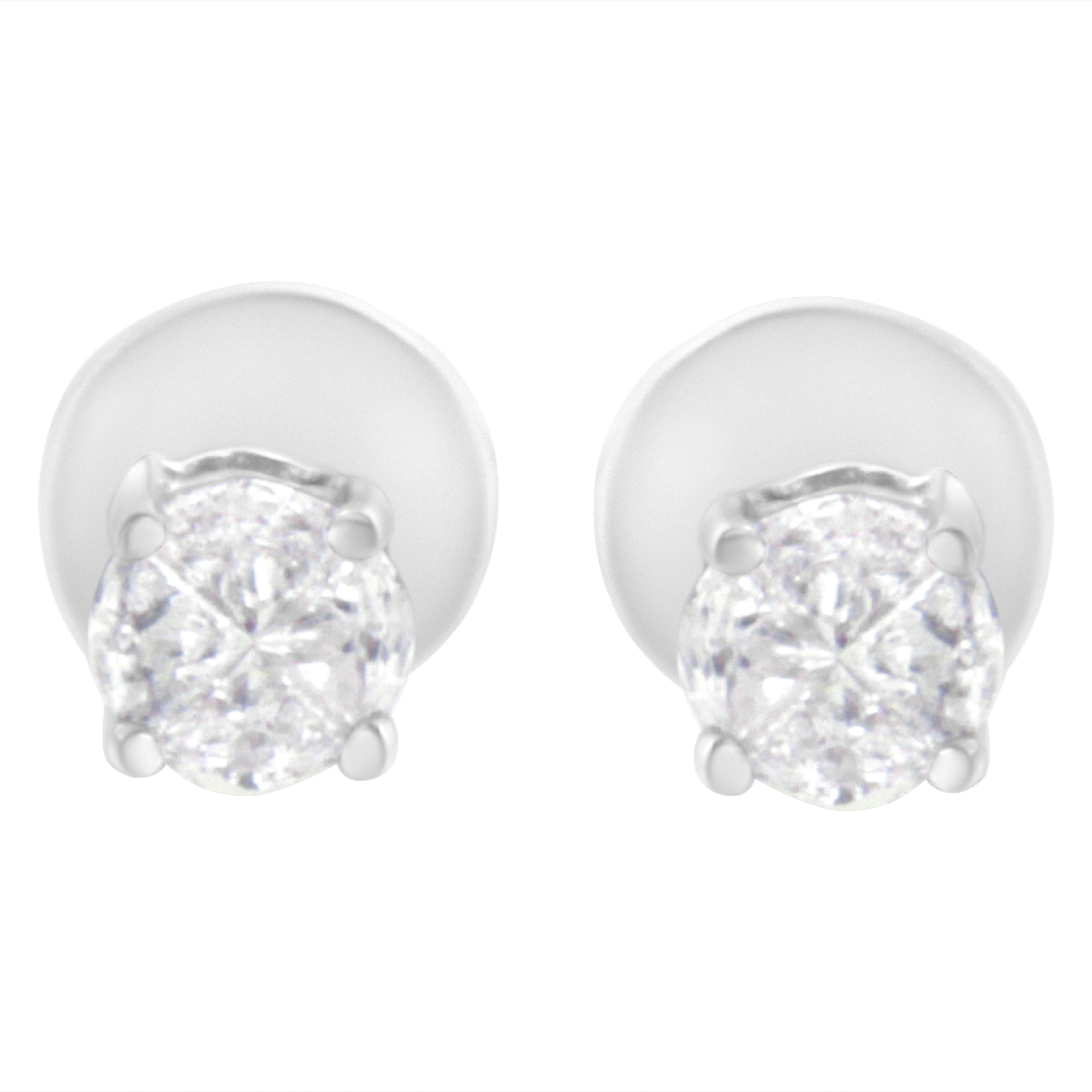 14K White Gold 1/2 Cttw Pie-Cut Diamond Solitaire Stud Earrings (H-I Color, SI1-SI2 Clarity) by Bids.com