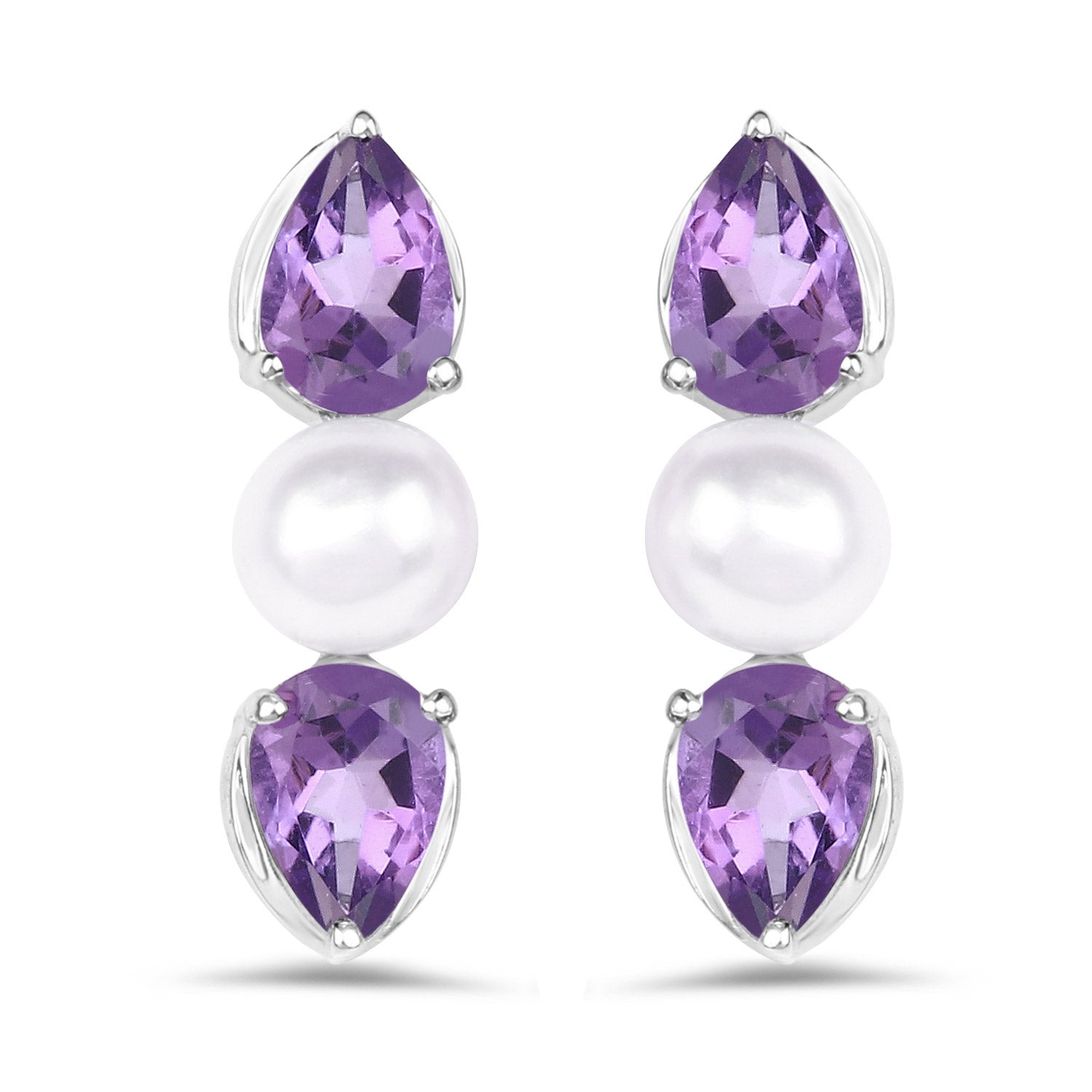 2.78 Carat Genuine Amethyst and Pearl .925 Sterling Silver Earrings  DestGlow