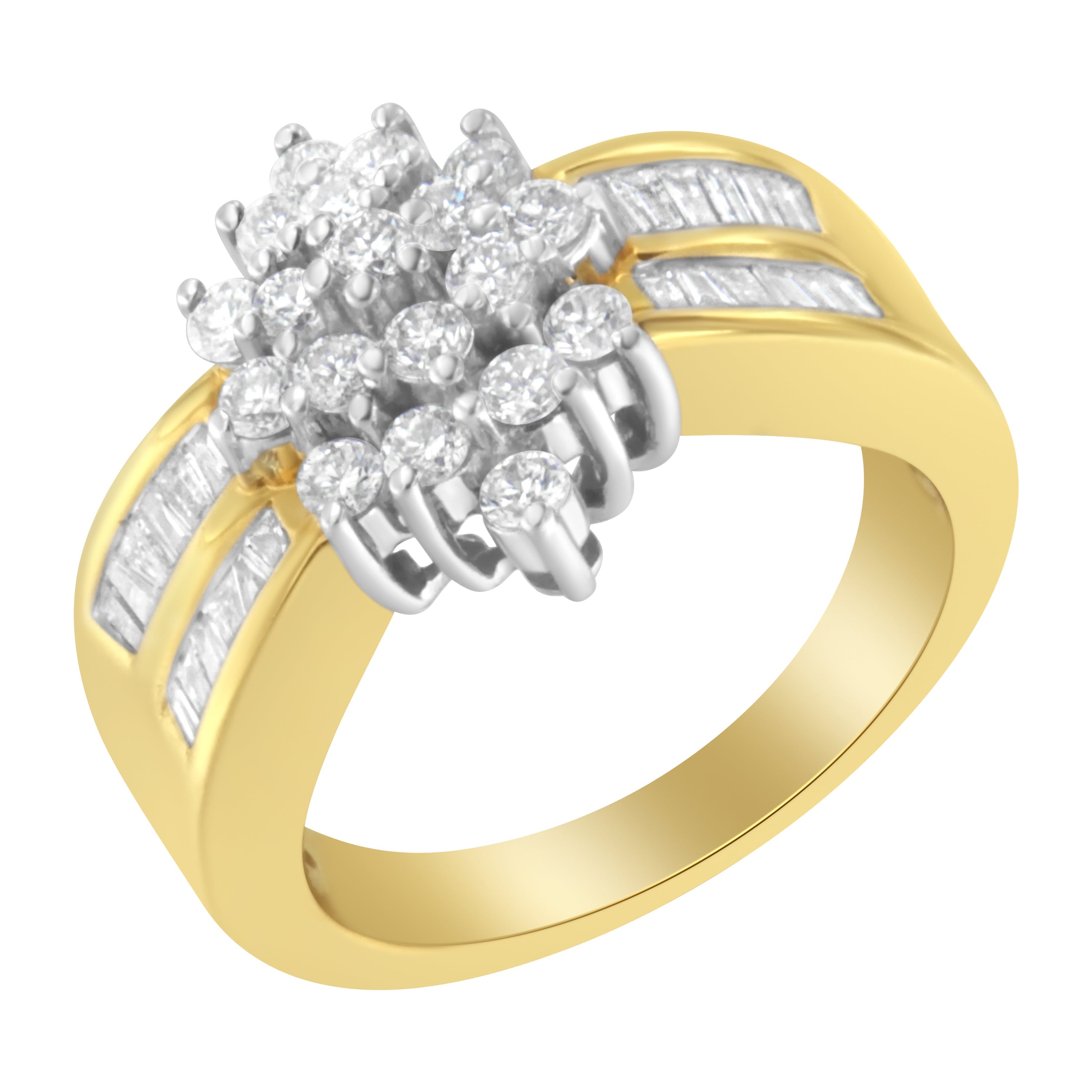 10K Yellow Gold 1.0 Cttw Marquise Composite Diamond Cluster Cocktail Ring (H-I Color, SI2-I1 Clarity) - Size 7 by Bids.com