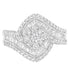 14K White Gold 1 Cttw Baguette and Round Diamond Floral Swirl Cluster Cocktail Ring by Bids.com