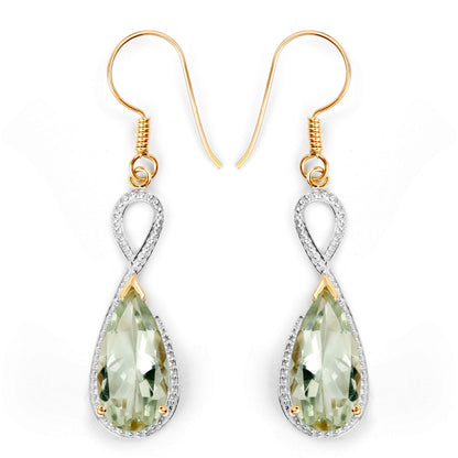 14K Yellow Gold Plated 10.10 Carat Genuine Green Amethyst .925 Sterling Silver Earrings  DestGlow