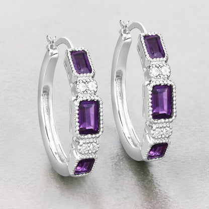 2.18 Carat Genuine Amethyst and White Topaz .925 Sterling Silver Earrings  DestGlow