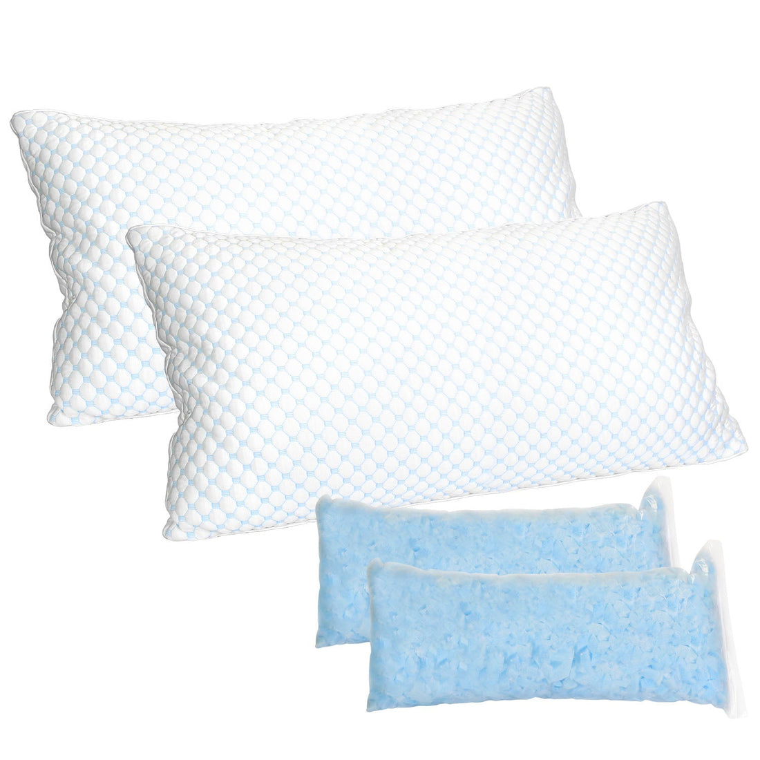 2 Pack Shredded Memory Foam Pillows Adjustable Cool Pillows with Extra Filling Machine Washable Cover for Side Back Stomach Sleepers 