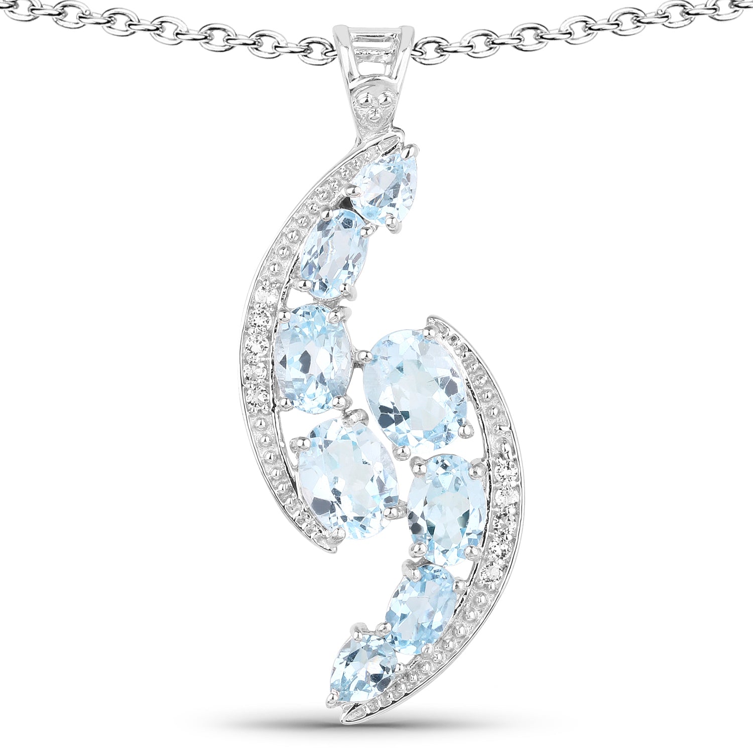 7.27 Carat Genuine Blue Topaz and White Topaz .925 Sterling Silver Pendant by Bids.com
