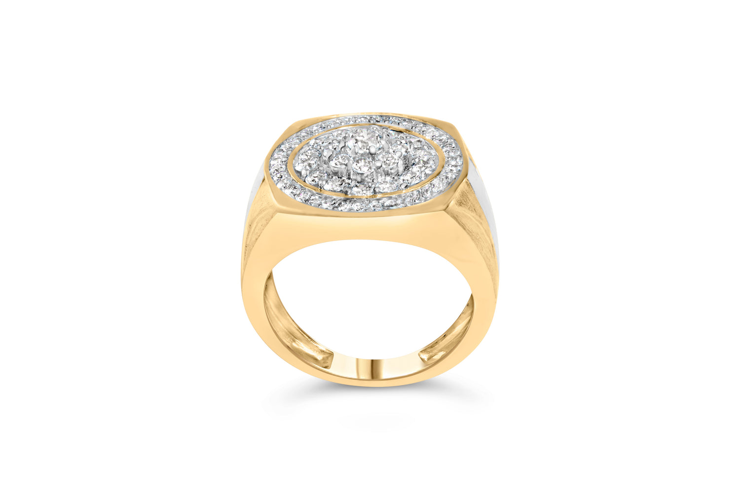 10K Yellow Gold 1 1/2 Cttw Diamond Cluster and Halo Signet Mens Ring (K-L Color, I1-I2 Clarity) - Size 10 by Bids.com