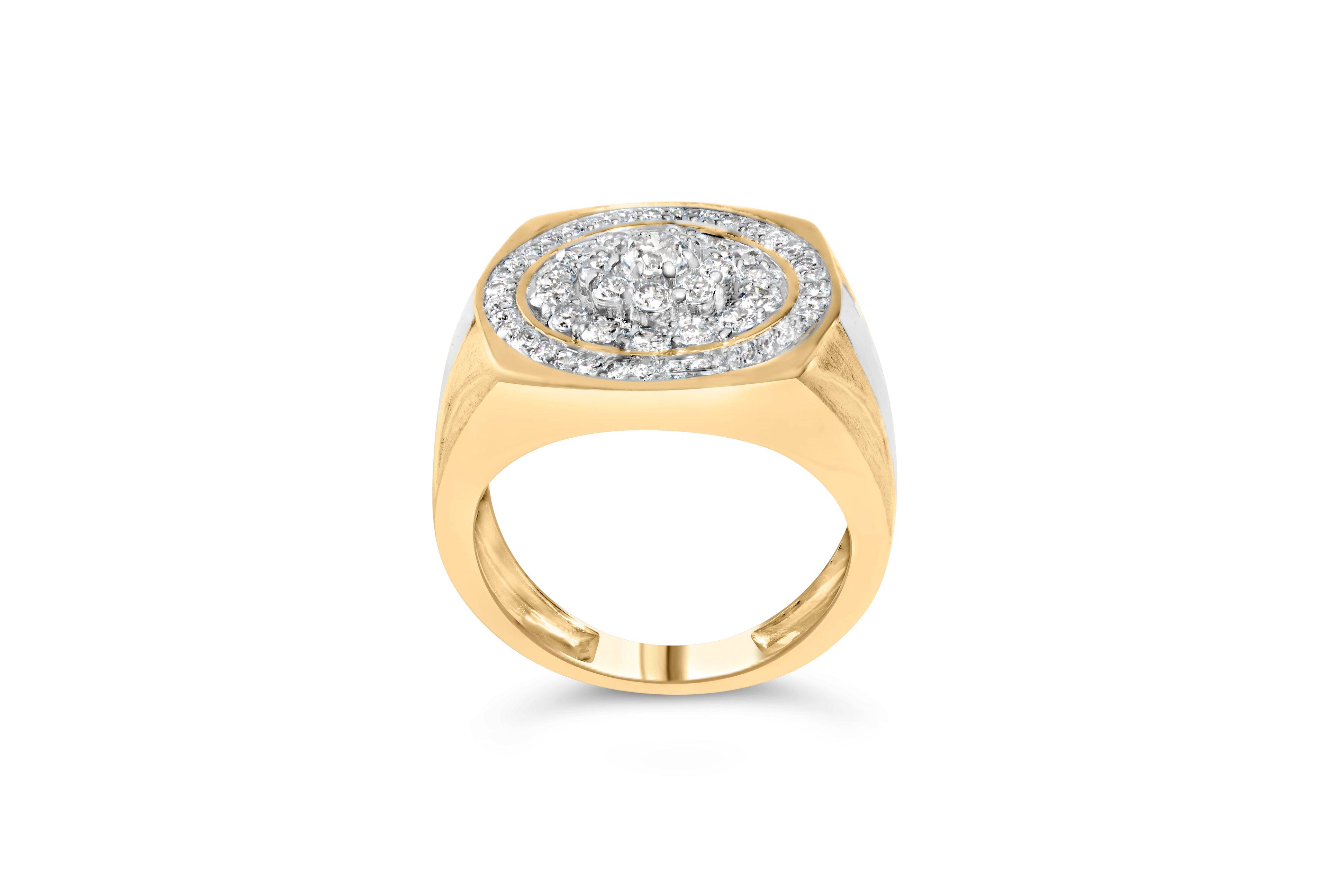 10K Yellow Gold 1 1/2 Cttw Diamond Cluster and Halo Signet Mens Ring (K-L Color, I1-I2 Clarity) - Size 10 by Bids.com