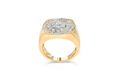 10K Yellow Gold 1 1/2 Cttw Diamond Cluster and Halo Signet Mens Ring (K-L Color, I1-I2 Clarity) - Size 10 by Bids.com