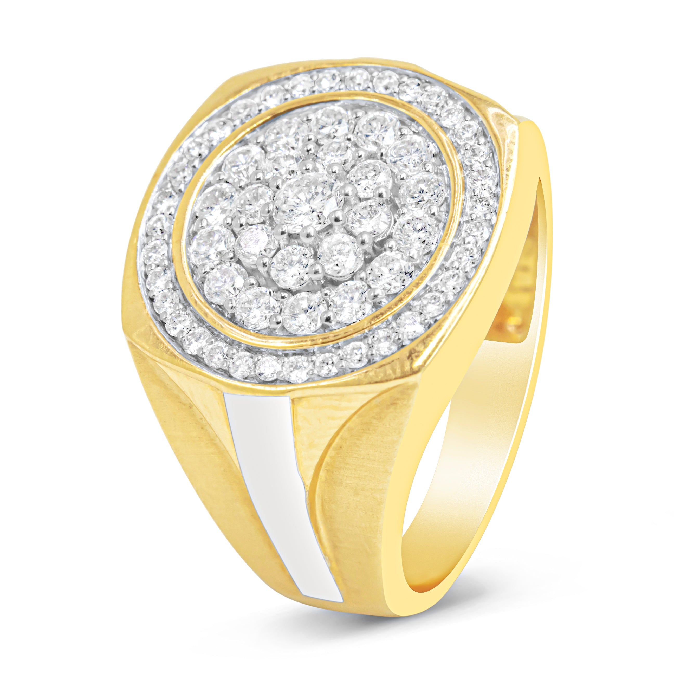 10K Yellow Gold 1 1/2 Cttw Diamond Cluster and Halo Signet Mens Ring (K-L Color, I1-I2 Clarity) - Size 10 by Bids.com