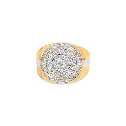 10K Yellow Gold 1 1/2 Cttw Diamond Cluster and Halo Signet Mens Ring (K-L Color, I1-I2 Clarity) - Size 10 by Bids.com