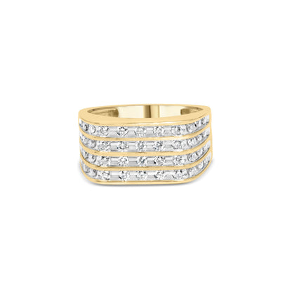10K Yellow Gold 1.00 Cttw Diamond Multi Row Mens Ring Band by Bids.com