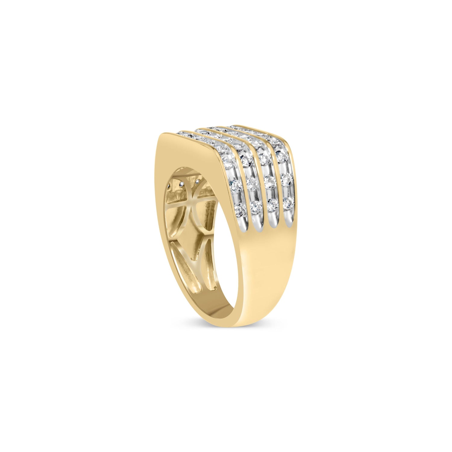 10K Yellow Gold 1.00 Cttw Diamond Multi Row Mens Ring Band by Bids.com