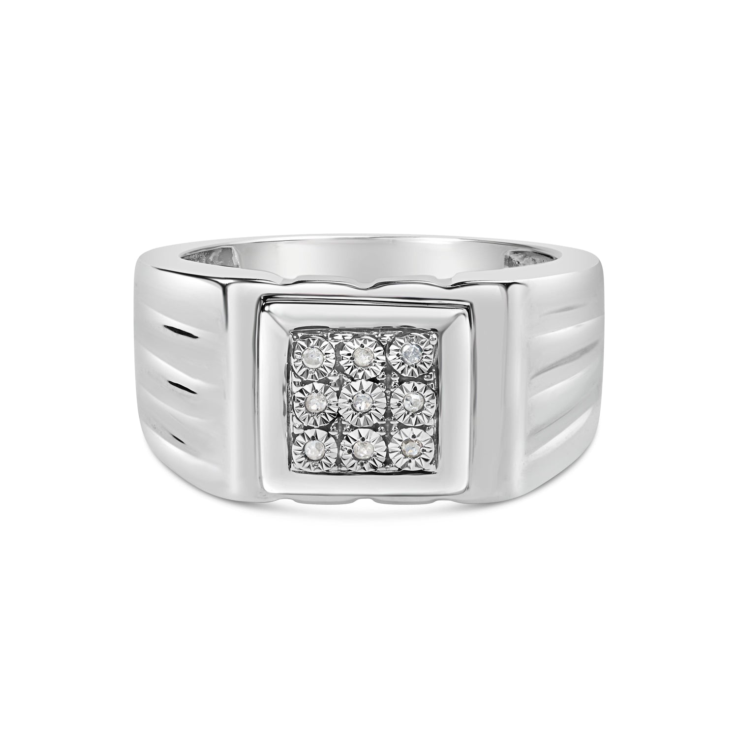 .925 Sterling Silver Diamond Accent Miracle-Set 9 Stone Ridged Band Gentlemen&