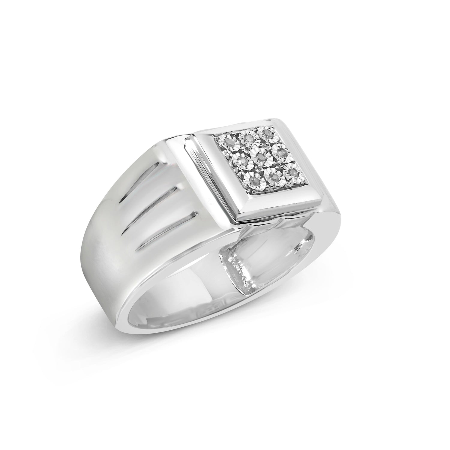 .925 Sterling Silver Diamond Accent Miracle-Set 9 Stone Ridged Band Gentlemen&