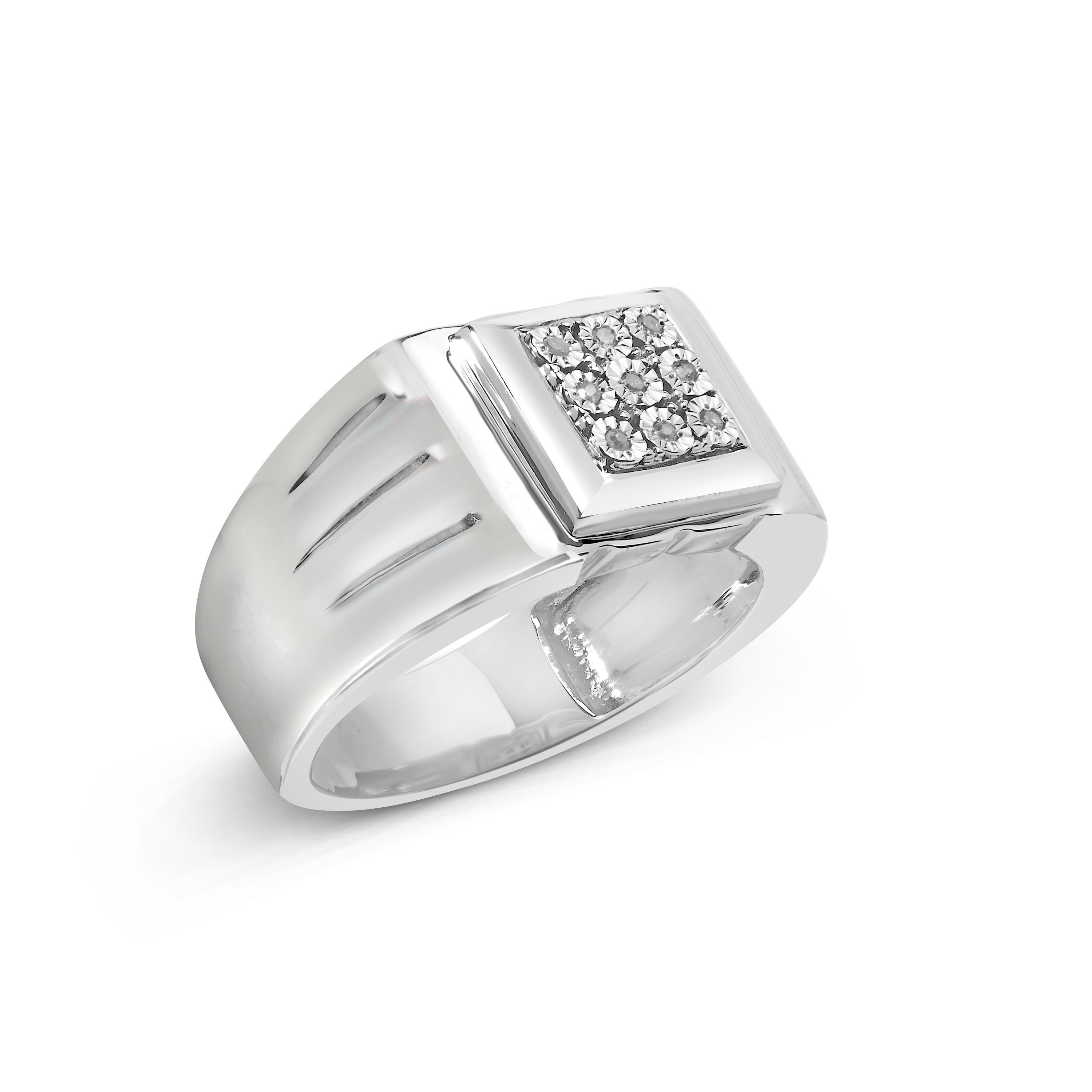.925 Sterling Silver Diamond Accent Miracle-Set 9 Stone Ridged Band Gentlemen&