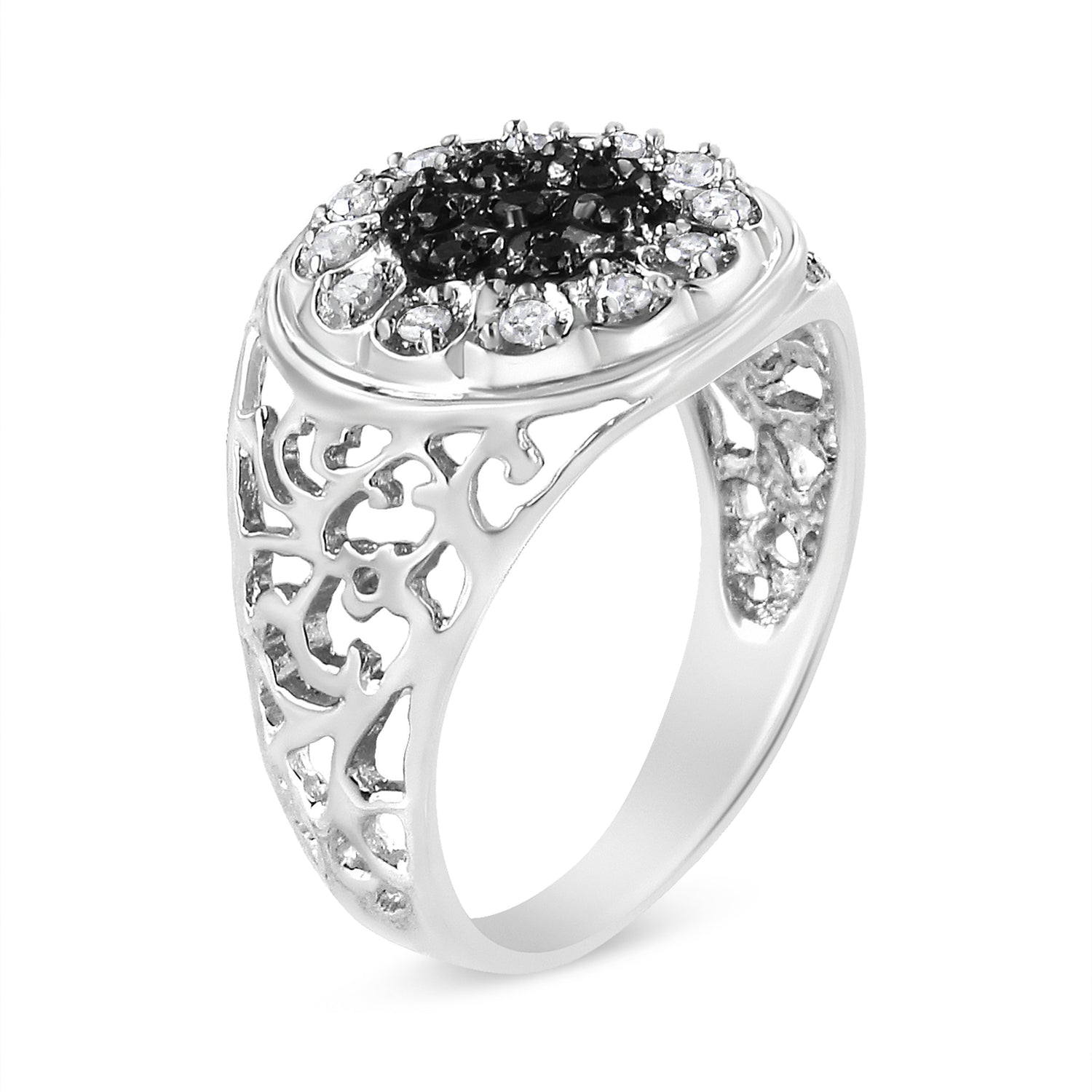 .925 Sterling Silver 1/4 Cttw White and Black Treated Diamond Halo Cluster Ring for Men (I-J Color, I3 Clarity) - Size 10 