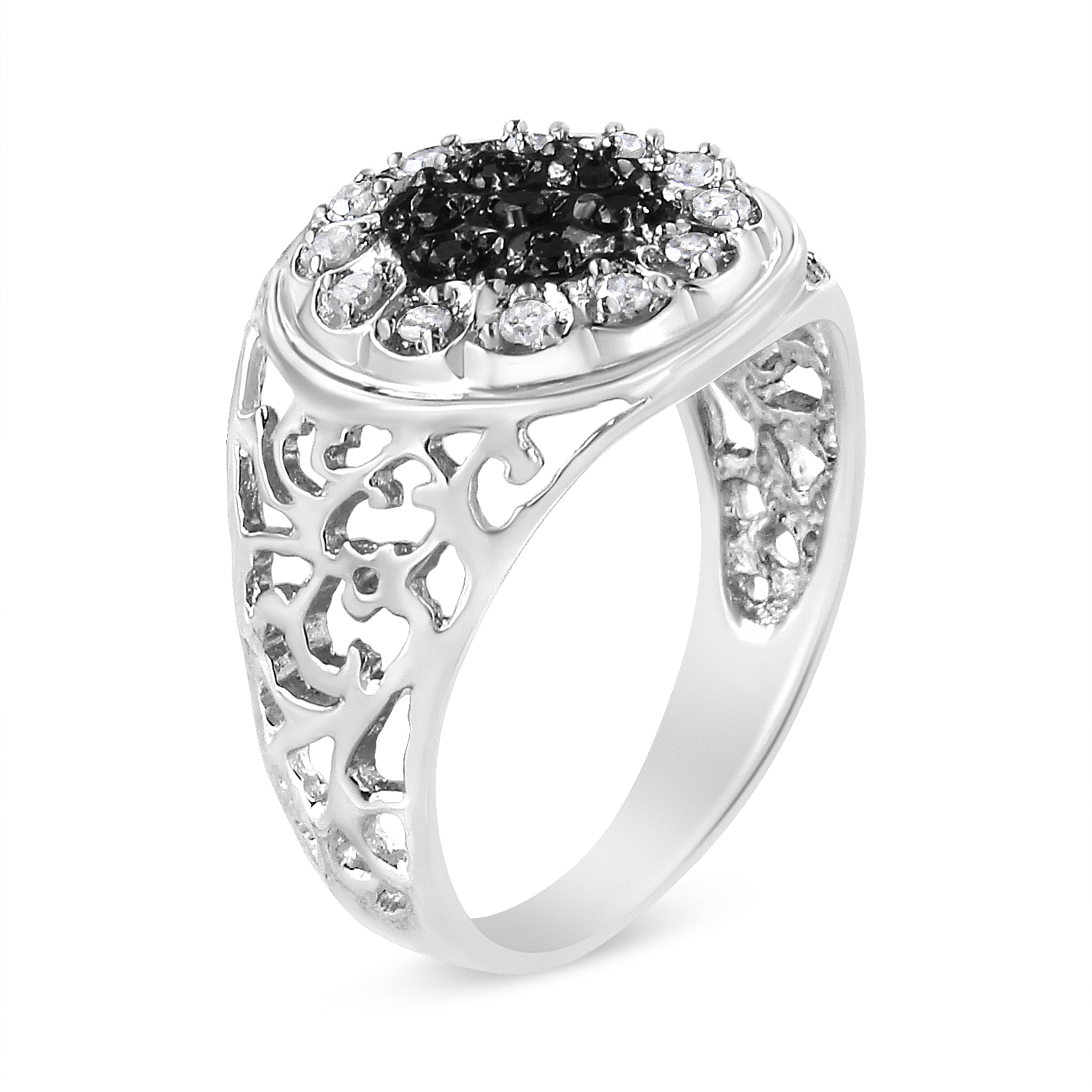 .925 Sterling Silver 1/4 Cttw White and Black Treated Diamond Halo Cluster Ring for Men (I-J Color, I3 Clarity) - Size 10 