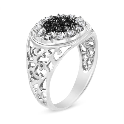 .925 Sterling Silver 1/4 Cttw White and Black Treated Diamond Halo Cluster Ring for Men (I-J Color, I3 Clarity) - Size 10 