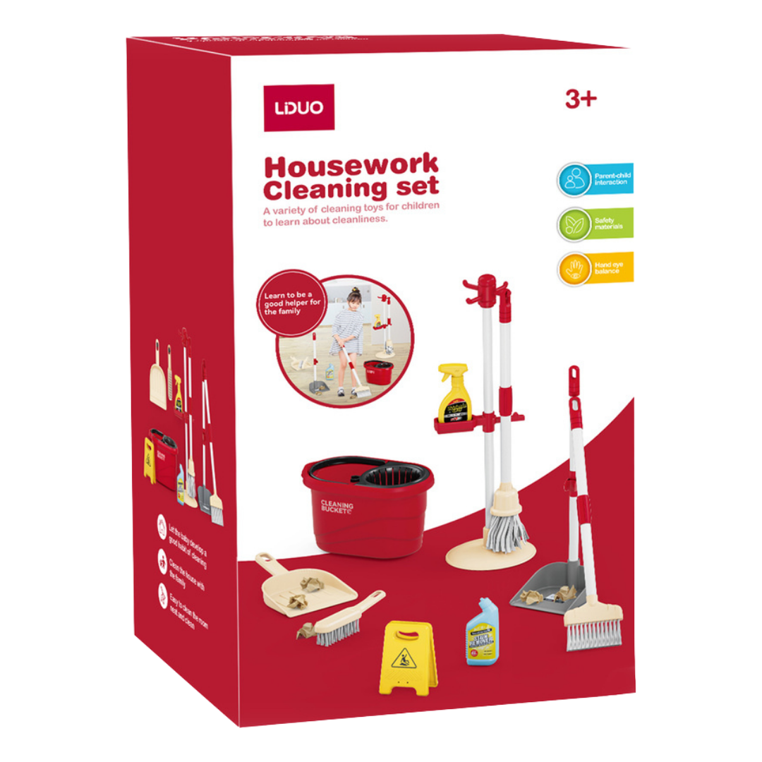LDUO Housework Cleaning Playset with Bucket &amp; Mop (Red)