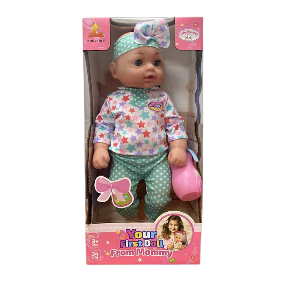 King Time Your First Doll From Mommy Baby Doll with Bottle (Green Stars) by Farmacias Savia