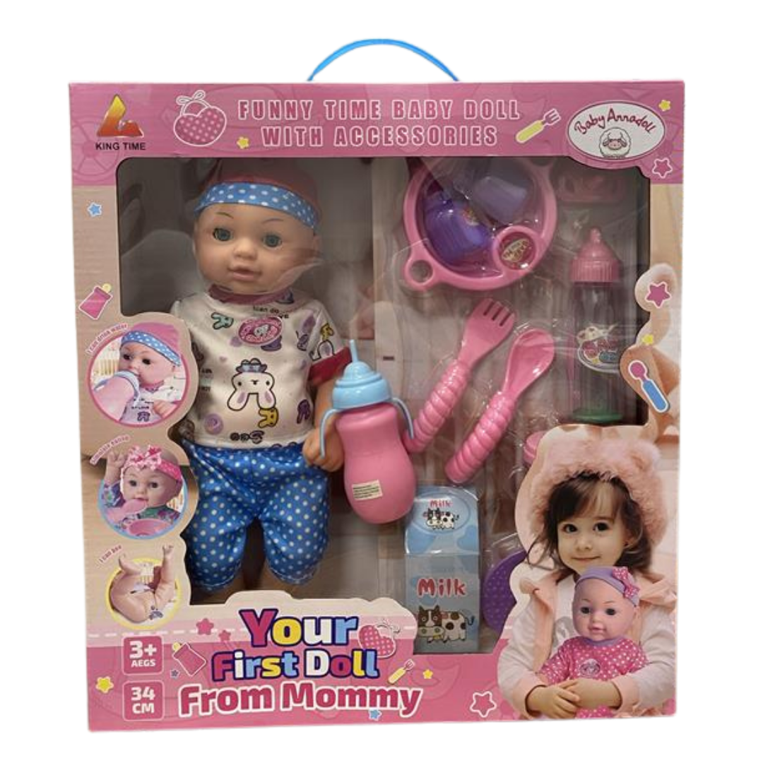King Time Your First Doll From Mommy Baby Doll with Feeding Set (Pink Dots) by Farmacias Savia