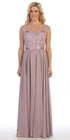 CLEARANCE - Floor Length A Line Mocha Evening Dress Cap Sleeve Chiffon (Size Large) by DiscountDressShop