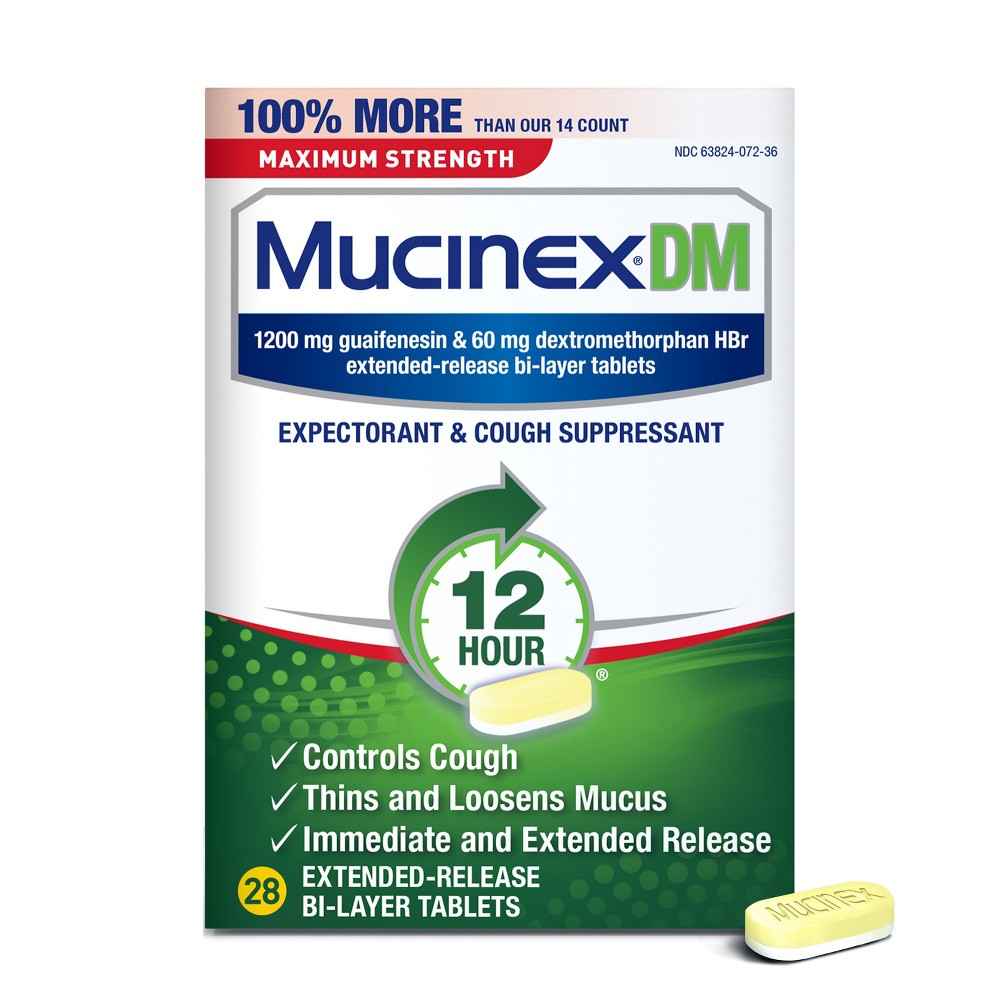 Mucinex DM 12 Hour Maximum Strength Extended-Release Bi-Layer Expectorant &amp; Cough Suppressant Tablets 28 Ct Box