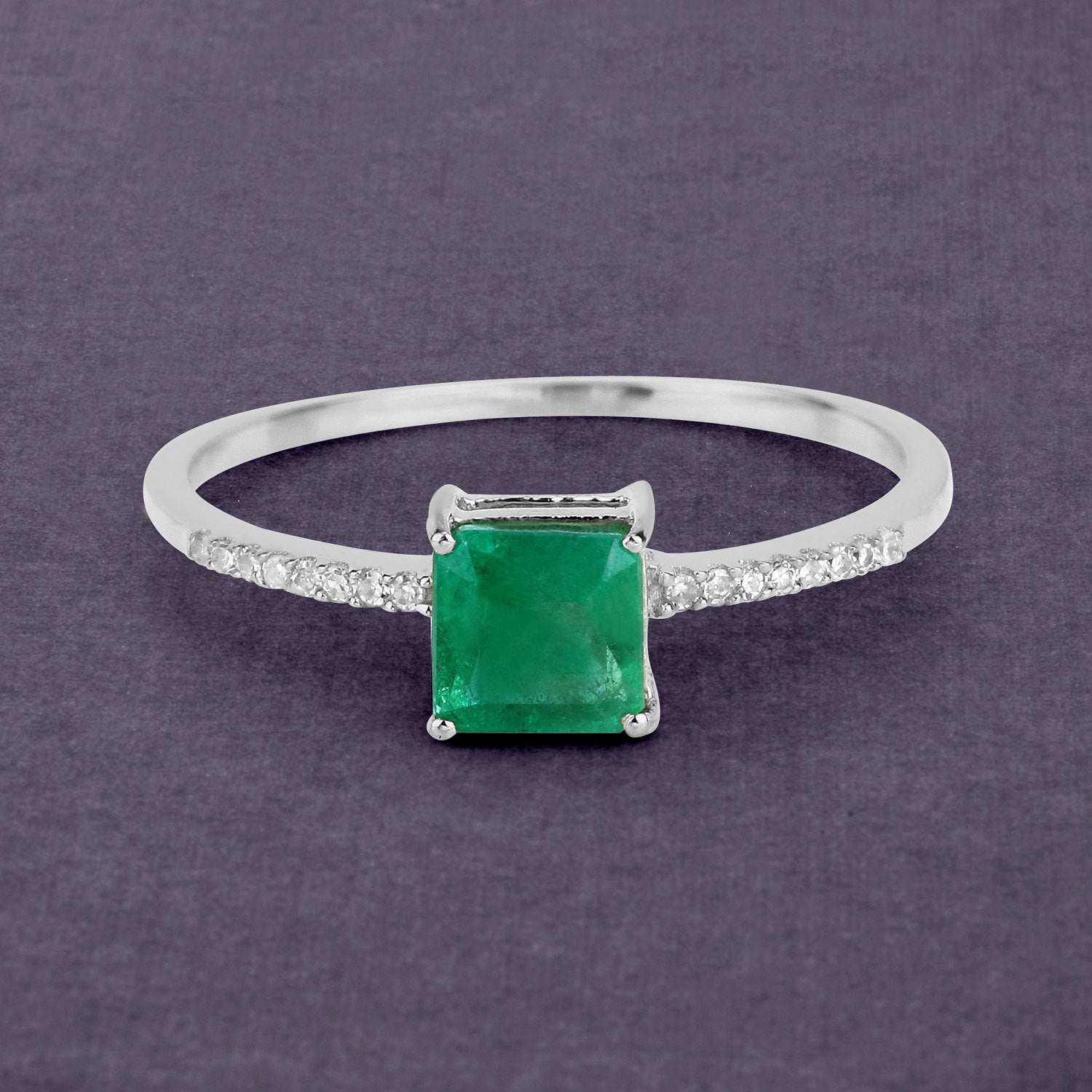 0.64 Carat Genuine Zambian Emerald and White Diamond 14K White Gold Ring by Bids.com