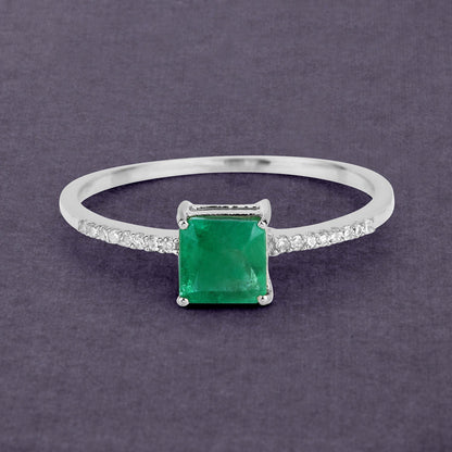 0.64 Carat Genuine Zambian Emerald and White Diamond 14K White Gold Ring by Bids.com