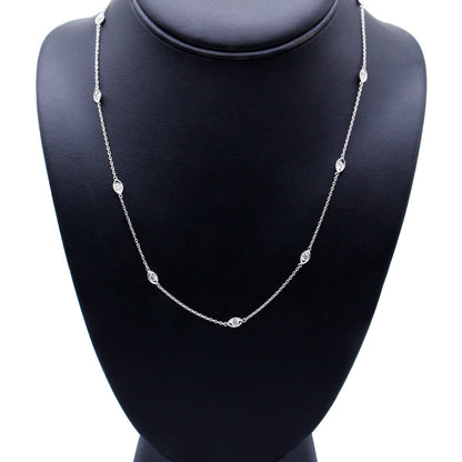 14K White Gold 1.00 Cttw Bezel Set Round Diamond Marquise Shaped Milgrain Station 18" Collar Necklace (G-H Color, SI1-SI2 Clarity) by Bids.com