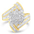 10K Yellow Gold Round and Baguette Diamond Crossover Cluster Ring (3 Cttw, I-J Color, I1-I2 Clarity) - Size 7-1/2 by Bids.com