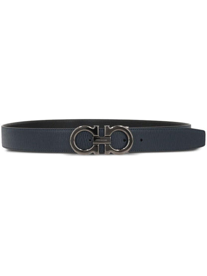 Ferragamo Men Semi-Matt Grained Leather Reversible Gancini Belt