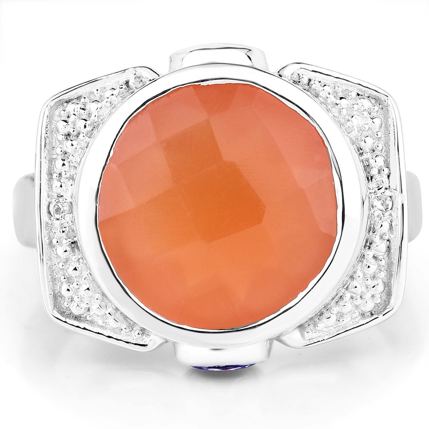 5.99 Carat Genuine Peach Moonstone, Tanzanite and White Topaz .925 Sterling Silver Ring by Bids.com