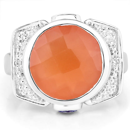 5.99 Carat Genuine Peach Moonstone, Tanzanite and White Topaz .925 Sterling Silver Ring by Bids.com