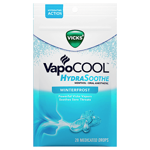 Vicks Vapo Cool Oral Anesthetic, Hydra Soothe, Menthol, Winterfrost, Medicated Drops 