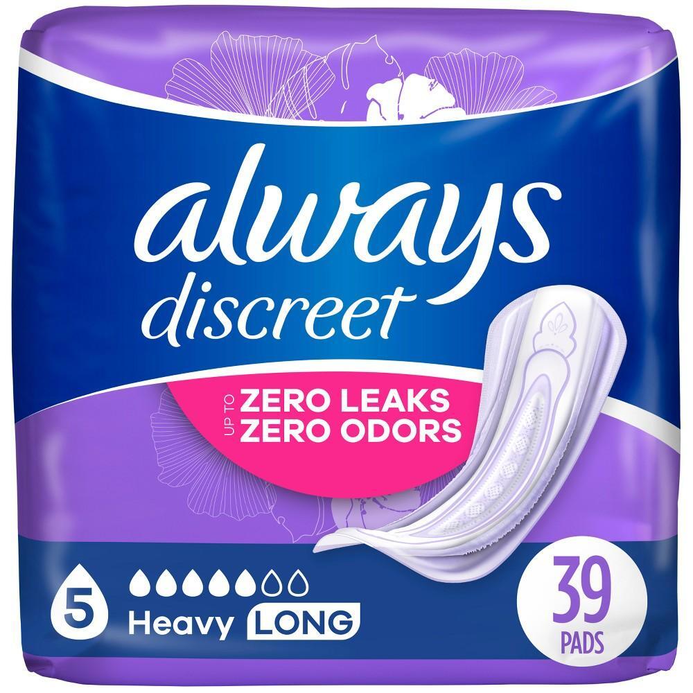 Always Discreet Incontinence Pads For Women - Heavy Absorbency - Long Length 