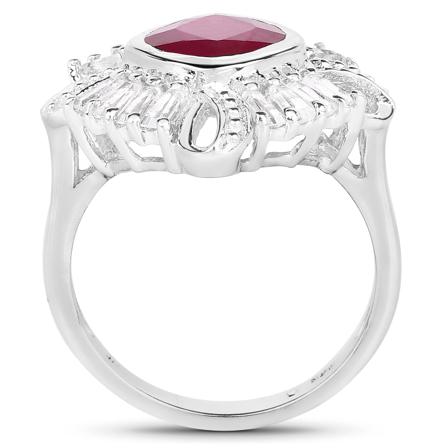 2.66 Carat Glass Filled Ruby and White Topaz .925 Sterling Silver Ring by Bids.com