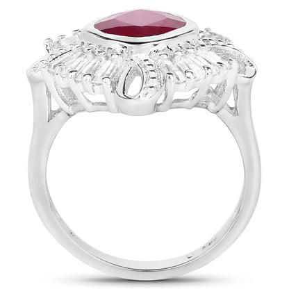 2.66 Carat Glass Filled Ruby and White Topaz .925 Sterling Silver Ring by Bids.com