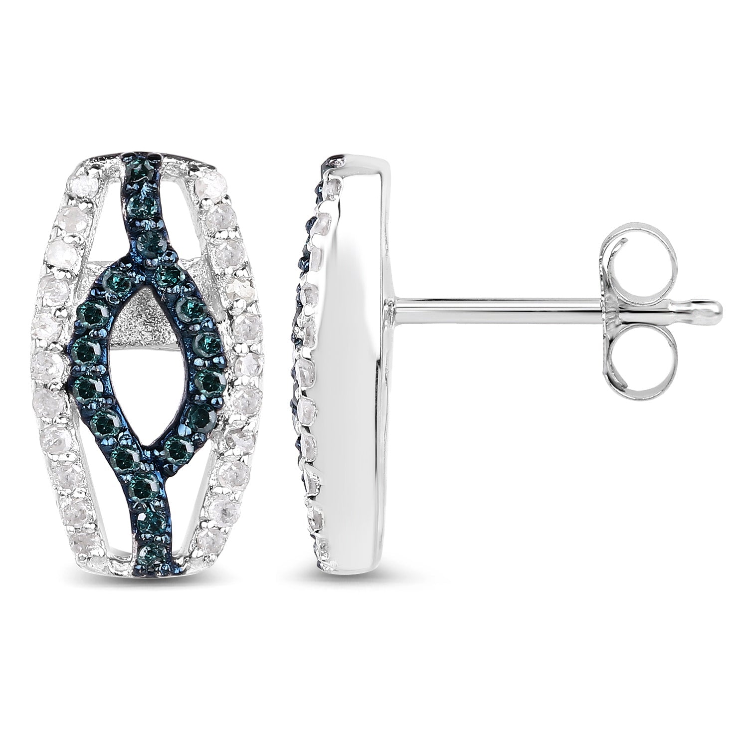 0.42 Carat Genuine Blue Diamond &amp; White Diamond .925 Sterling Silver Earrings by Bids.com