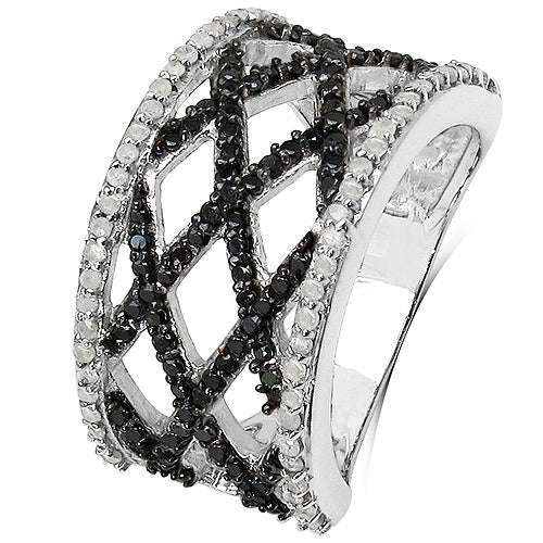 0.92 Carat Genuine Black Diamond &amp; White Diamond .925 Sterling Silver Ring by Bids.com
