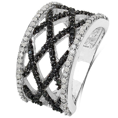 0.92 Carat Genuine Black Diamond &amp; White Diamond .925 Sterling Silver Ring by Bids.com
