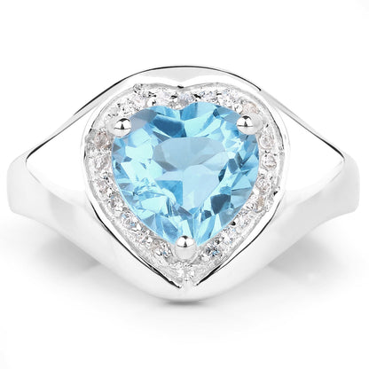2.23 Carat Genuine Swiss Blue Topaz and White Topaz .925 Sterling Silver Ring by Bids.com