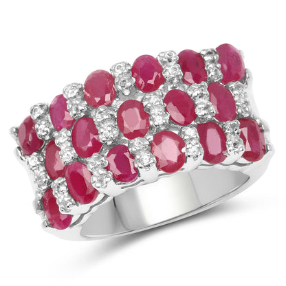 3.69 Carat Genuine Ruby and White Topaz .925 Sterling Silver Ring by Bids.com