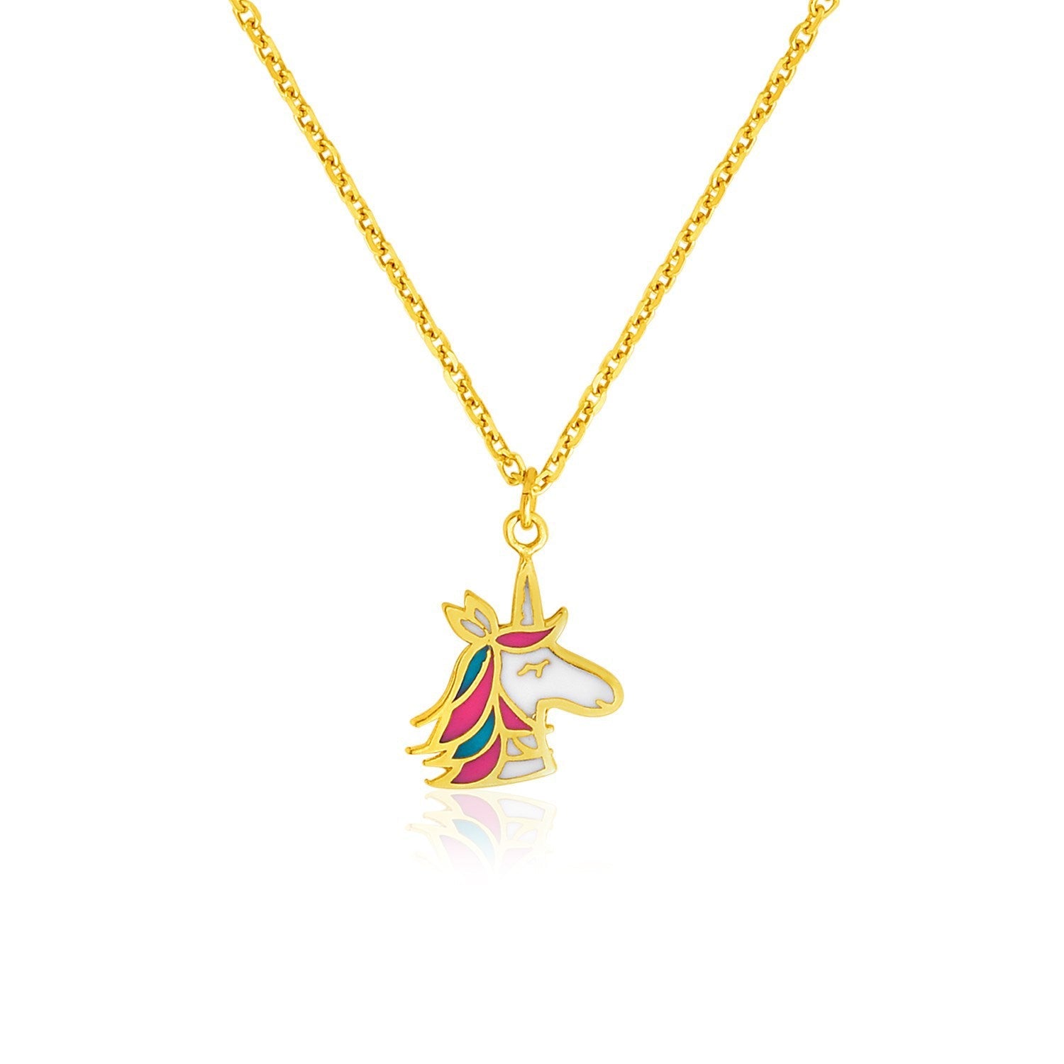 14k Yellow Gold Childrens Necklace with Enameled Unicorn Pendant by Bids.com